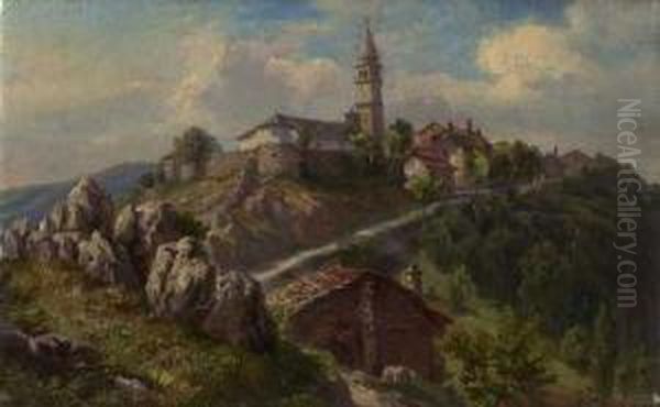 Das Dorf Canzano Am Karsten Bei Triest Oil Painting by Jan Trentan-Havlicek