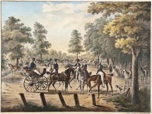 Horse And Carriage Scene Oil Painting by Joseph Trentsensky