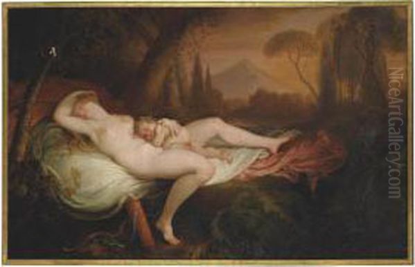 Venus And Cupid In A Wooded Landscape Oil Painting by Henry Tresham