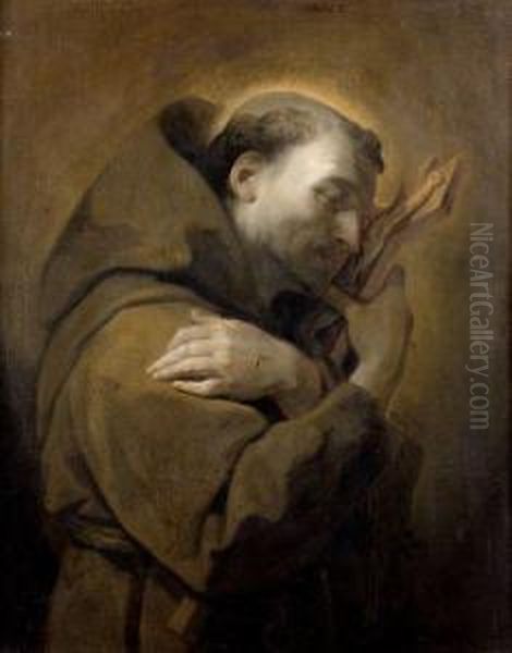 < Saint Francois En Meditation >. Oil Painting by Francesco Trevisani