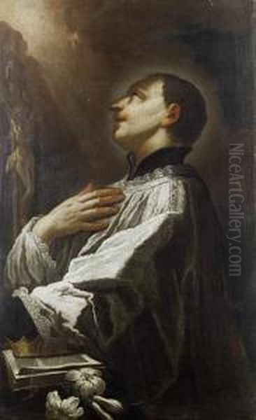 Saint Luigi Gonzaga Meditating On The Crucifix Oil Painting by Francesco Trevisani