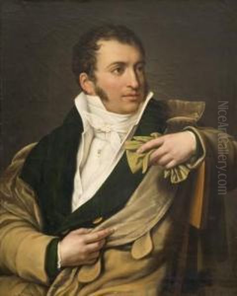 Portrait D'homme Tenant Une Paire De Gants Oil Painting by Felix Trezel