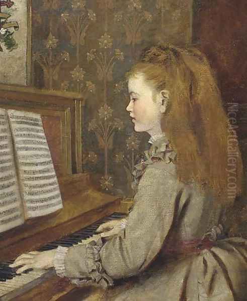 Portrait of a girl, playing the piano Oil Painting by Sophie Gengembre Anderson