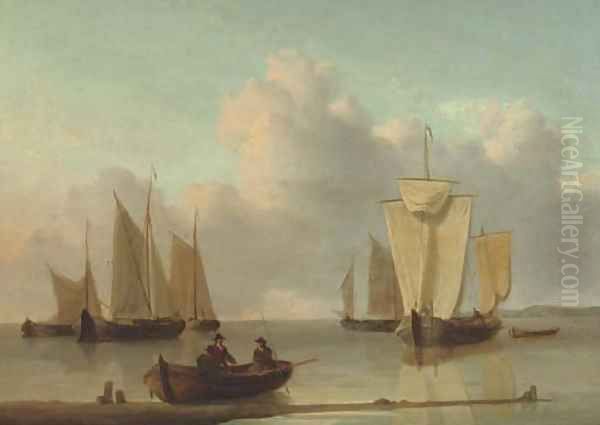 Dutch barges drying their sails offshore Oil Painting by William Anderson