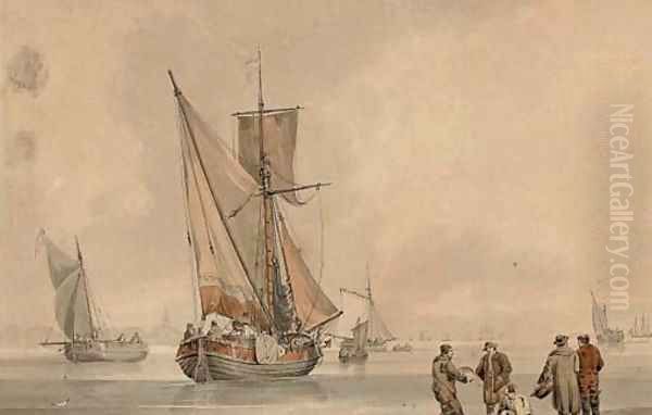 Fishermen sorting their catch on the foreshore Oil Painting by William Anderson