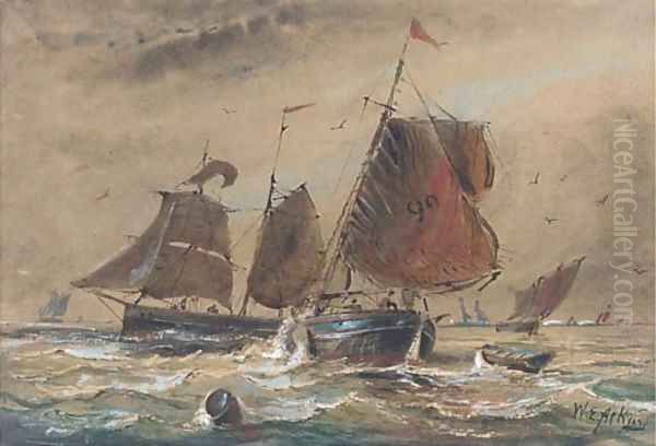 Fishing boats in close quarters in the Channel Oil Painting by William Edward Atkins