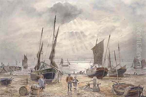 The Shoreham fishing fleet returning at the end of the day Oil Painting by William Edward Atkins