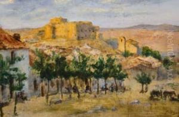 Paisaje Con Castillo Oil Painting by Miguel Angel Trilles