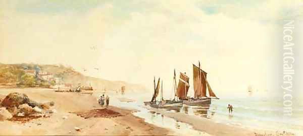 Fishing boats on a beach in Devonshire Oil Painting by Charles Frederick Allbon