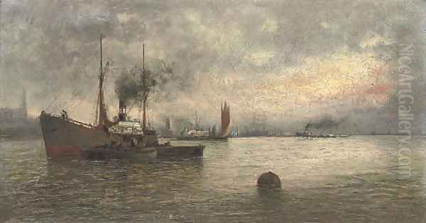 Unloading cargo in a harbour Oil Painting by Ioannis (Jean H.) Altamura