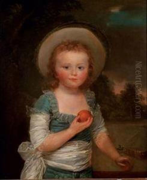 Portrait D'un Enfant Tenant Des Fruits Oil Painting by Louis Rolland Trinquesse