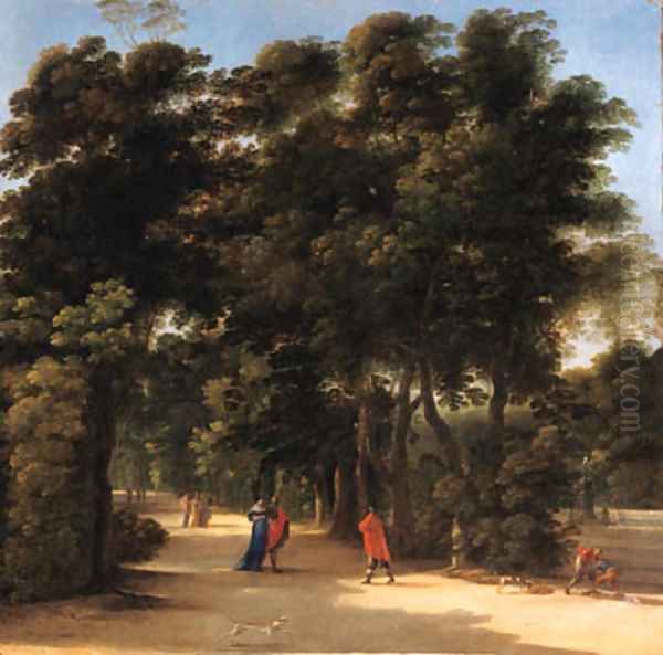 A park landscape with elegant figures conversing Oil Painting by Angeluccio