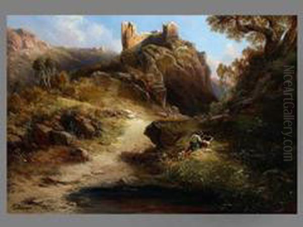 Romantische Felsenlandschaft Oil Painting by Albert Trippel