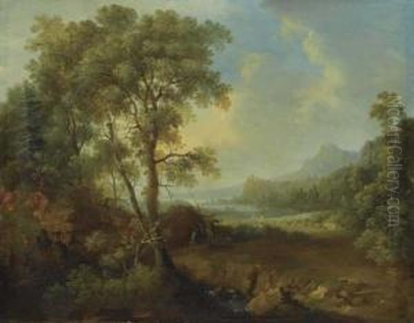 River Landscape. Oil Painting by Leonhard Trippel