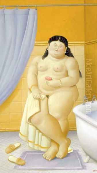 A Bath Oil Painting by Fernando Botero