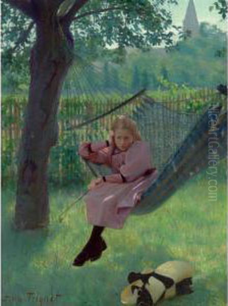 Girl In A Hammock Oil Painting by Jules Octave Triquet