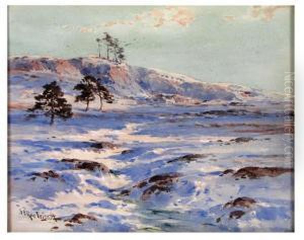 Snow Scene, Monhegan Maine Oil Painting by Samuel Peter Rolt Triscott