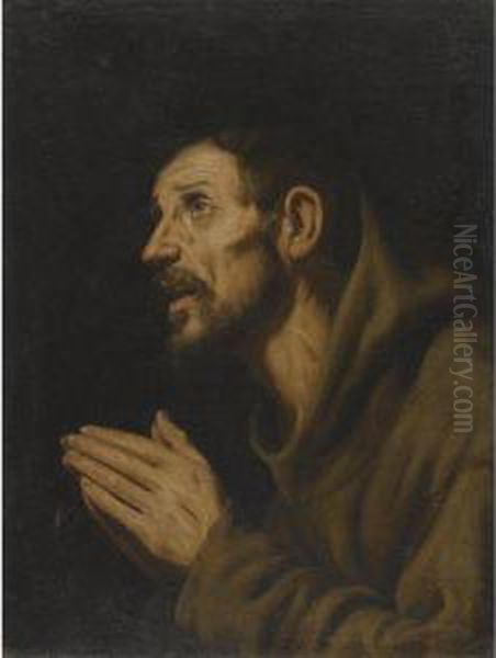 A Franciscan Friar At Prayer Oil Painting by Luis Tristan