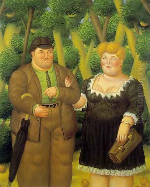 A Couple Oil Painting by Fernando Botero