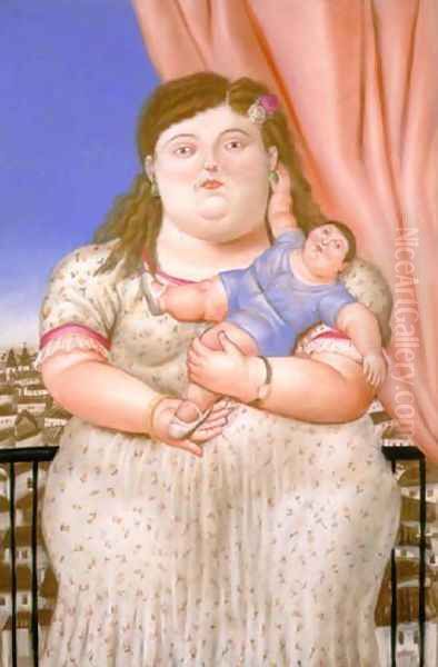 Mother And Son Madre E Hijo Oil Painting by Fernando Botero