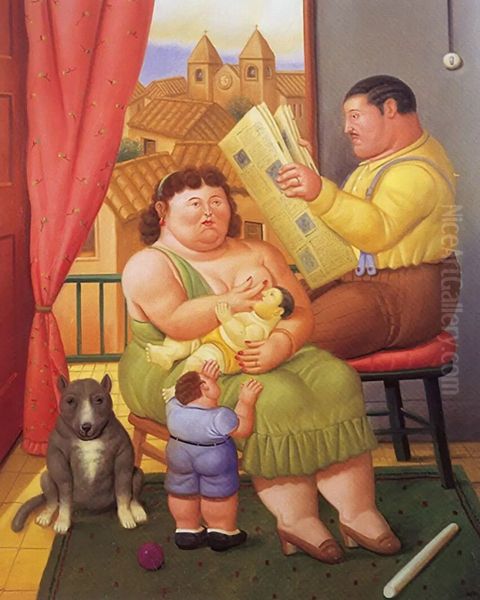 A Family III Oil Painting by Fernando Botero