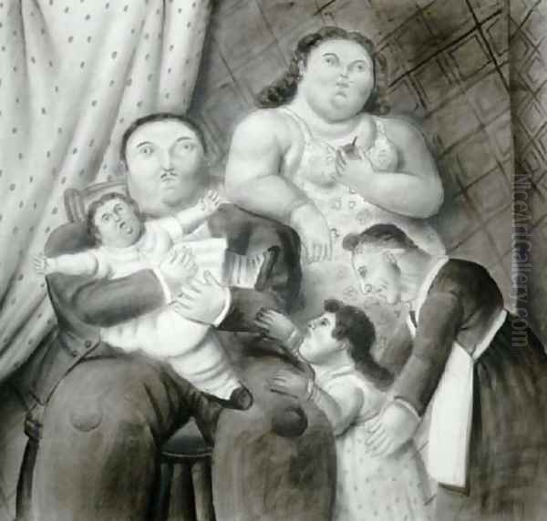 A Family Oil Painting by Fernando Botero