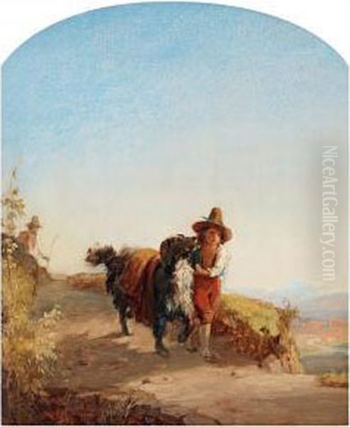 Boy With Dog, Motif From The Roman Capagnan Oil Painting by Gustaf Uno Troili