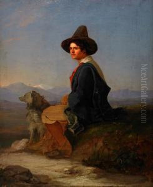 Ung Italiensk Herde Med Hund Oil Painting by Gustaf Uno Troili