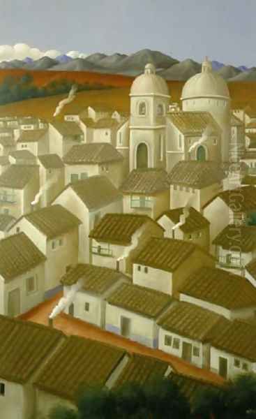 A Town Un Pueblo Oil Painting by Fernando Botero