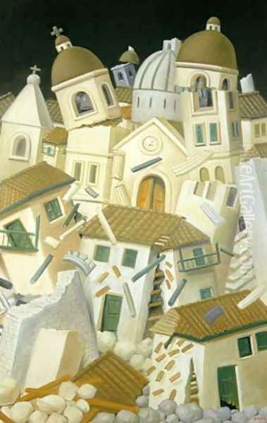 Earthquake Oil Painting by Fernando Botero