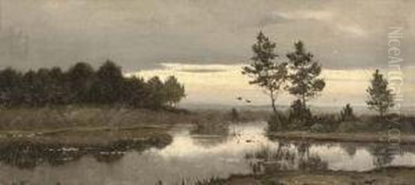 Early Morning On The Lake Oil Painting by Wincenty Trojanowski