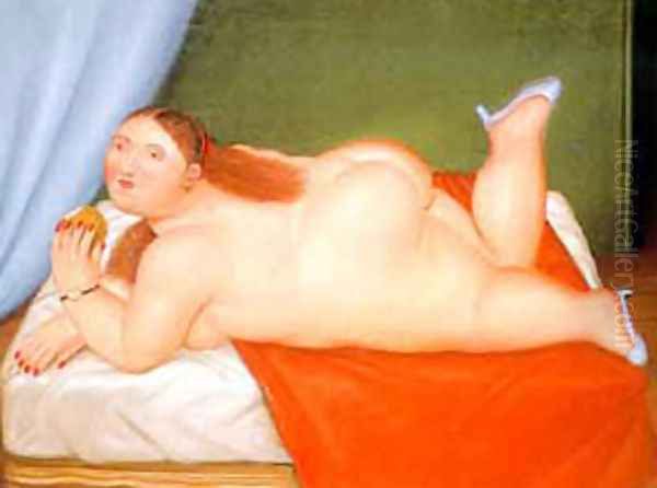 Woman Eating an Apple Oil Painting by Fernando Botero