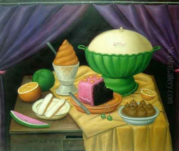 Still Life With Ice Cream Helado Oil Painting by Fernando Botero