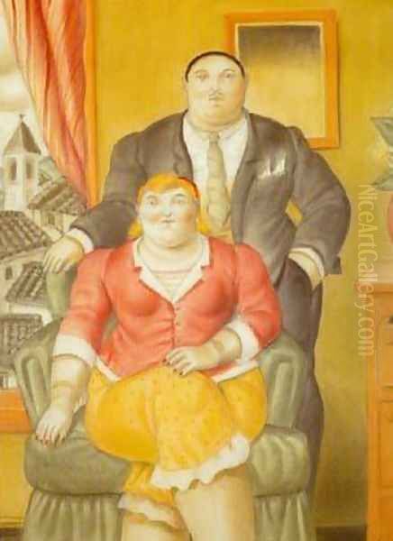 A Couple 1995 Oil Painting by Fernando Botero