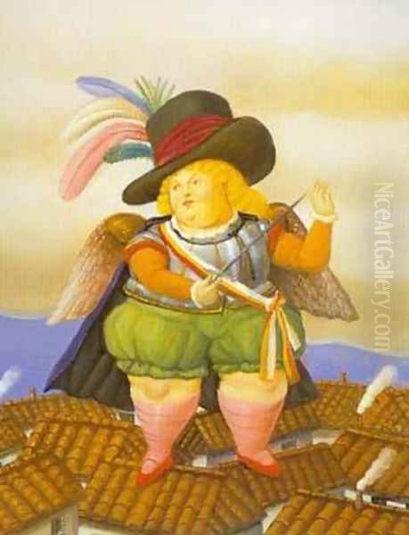 Archangel With Black Hat 1995 Oil Painting by Fernando Botero