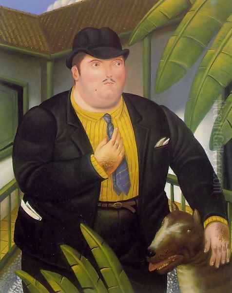 Man With A Dog Hombre Con Perro Oil Painting by Fernando Botero