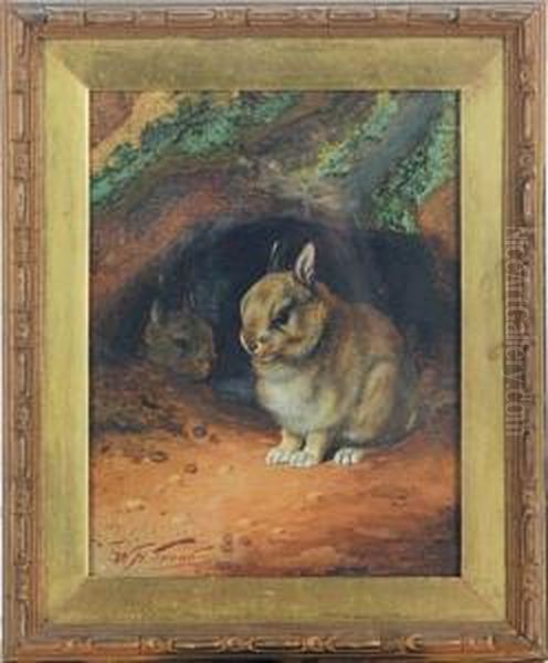 Bunnies By Their Hole Oil Painting by William Henry Hamilton Trood