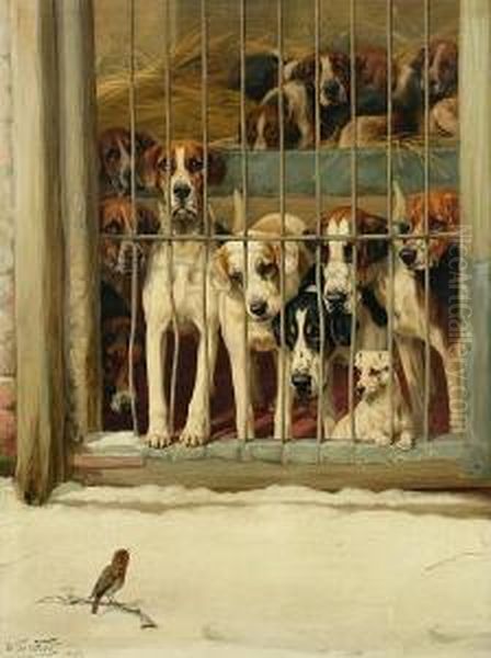 Hounds In A Kennel Oil Painting by William Henry Hamilton Trood