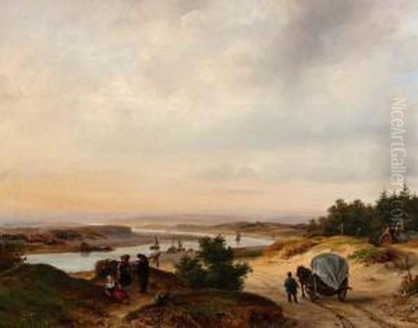 Weids Rivierlandschap Met Figuren Op Devoorgrond Oil Painting by Willem Troost