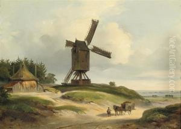 Passing A Windmill In An Extensive Landscape Oil Painting by Willem Troost