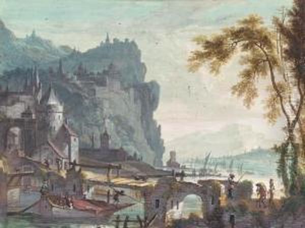 A River Landscape With A Town Oil Painting by Willem Troost