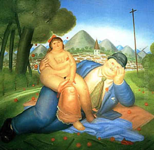 Loving Couple Oil Painting by Fernando Botero