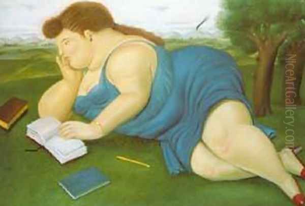 Woman with a Book 1987 Oil Painting by Fernando Botero