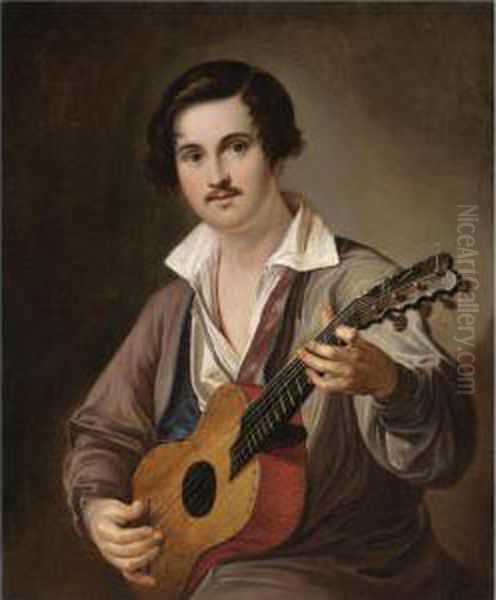 The Guitar Player Oil Painting by Vasily Andreevich Tropinin