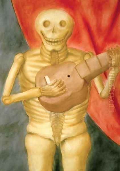 Dead Playing Guitar La Muerte Tocando Guitarra Oil Painting by Fernando Botero