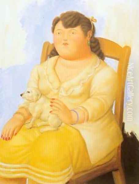 Woman with dog 1996 Oil Painting by Fernando Botero