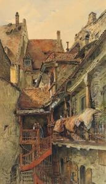 Malerischer Hinterhof Im Sonnigen Licht Oil Painting by Friedrich, Trost Sr.