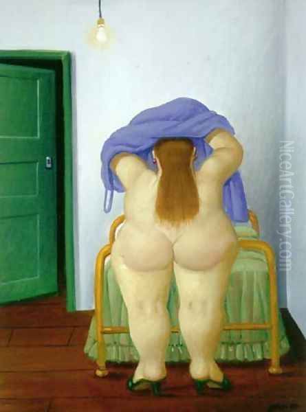 Woman Undressing Oil Painting by Fernando Botero