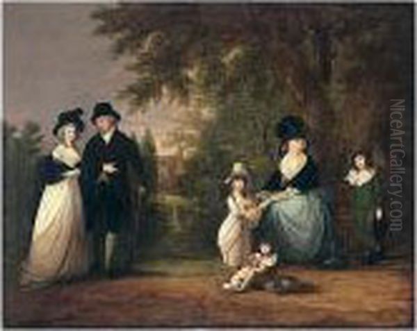 The Needham Family In The Grounds Of St. Edmundsbury, Lucan, Near Dublin Oil Painting by John Trotter