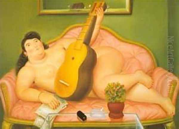 Woman with Guitar 1988 Oil Painting by Fernando Botero